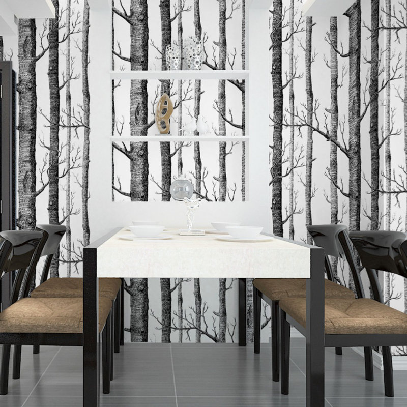 Removable Fabric Birch Tree Wallpaper Roll