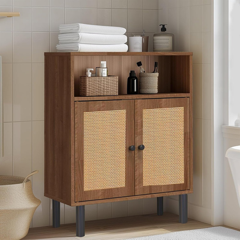 Boho Accent Cabinet With Double Doors, Small Freestanding Sideboard For Hallway, Laundry Room,Kitchen, Dining Room, Entryway(Walnut)
