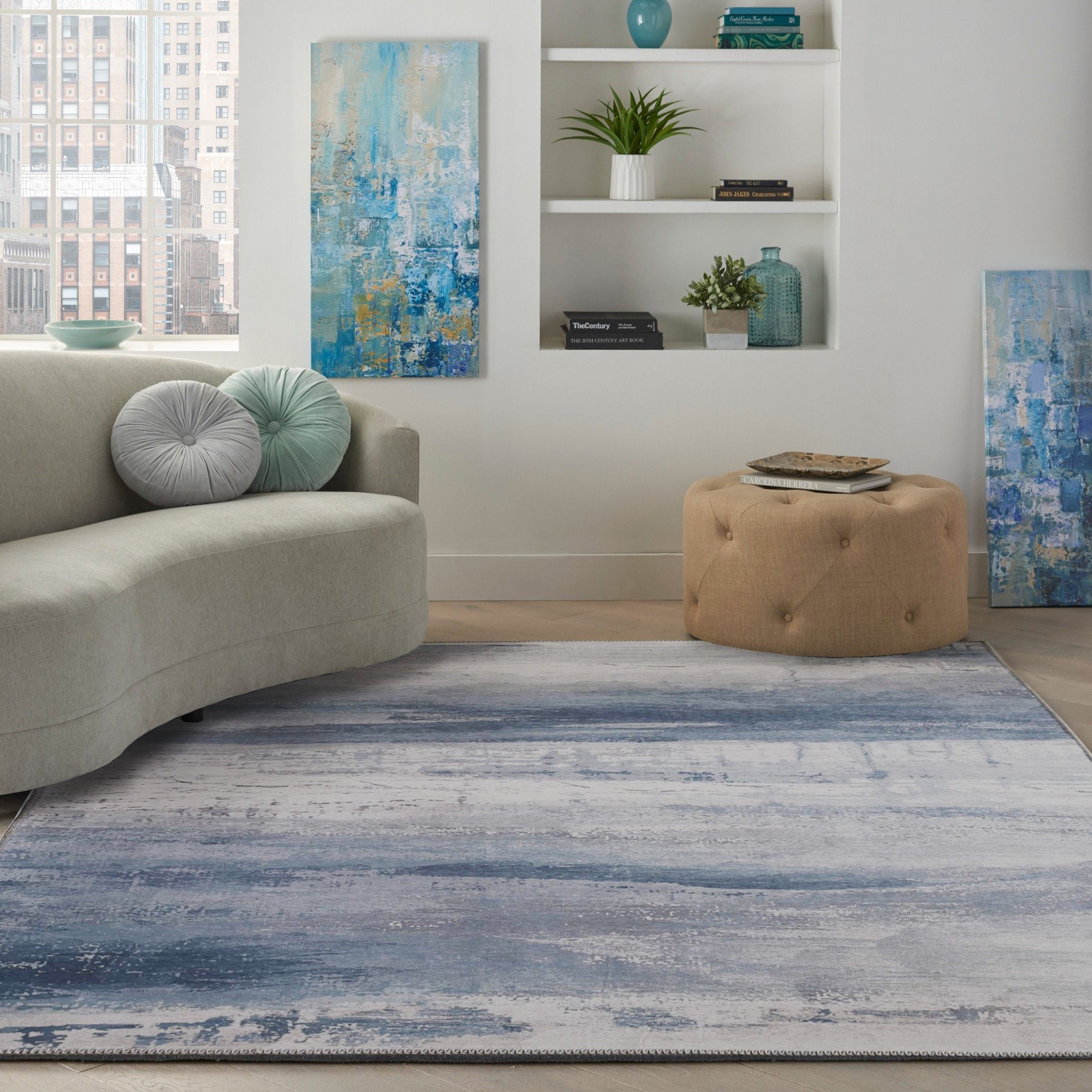 17 Stories Abstract Blue Area Rug | Wayfair