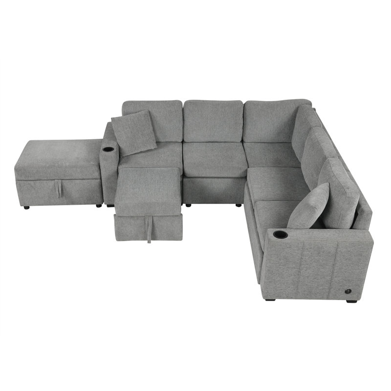 Canapé-lit modulaire convertible en L 84,7 po, Gris