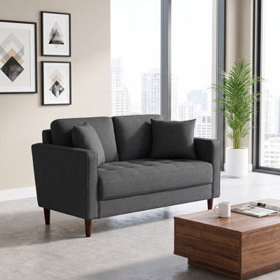 Causeuse capitonnée de 52 po avec accoudoirs carrés (comprend 2 coussins décoratifs)