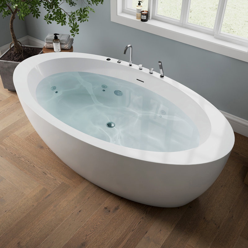 71'' Freestanding Whirlpool Tub Soaking Acrylic Bathtub With Faucet