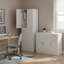  Ensemble de 1 table buffet avec tiroirs et rangement à portes multiples, plus 1 grande armoire avec compartiments et tablettes réglables, parfaite pour la cuisine, le salon, la salle à manger ou le bureau, blanc-1264430427