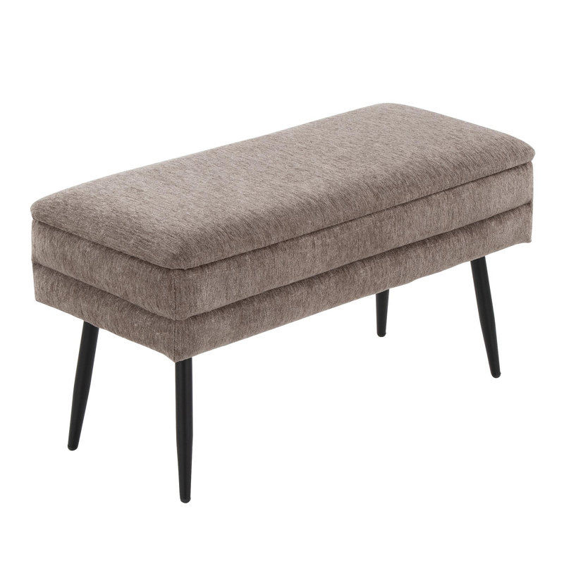 Neapolitan Contemporary Storage Bench In Black Metal And Brown Fabric By Lumisource, Brown