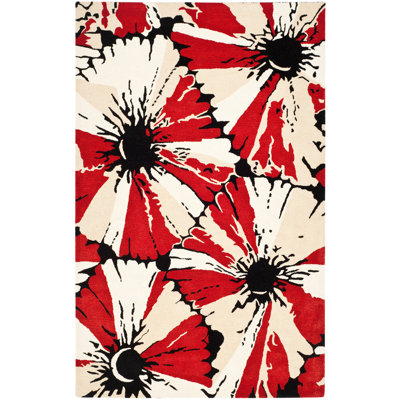 Tapis noir / rouge en laine touffeté à la main Avayah