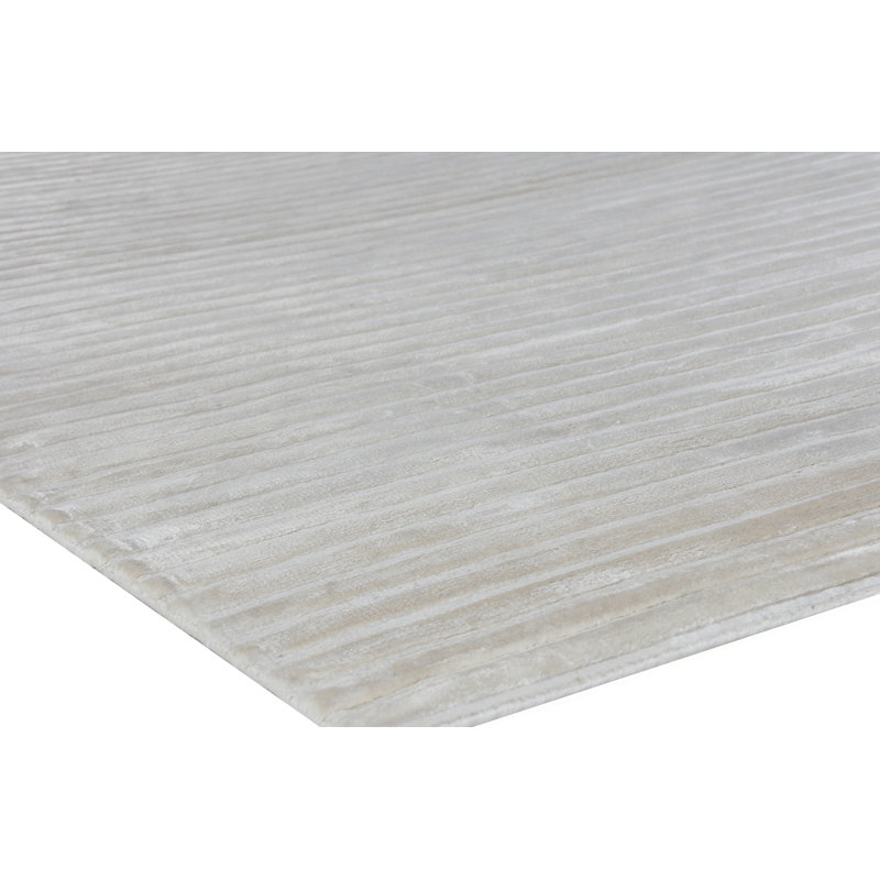 Handmade White and Beige Striped Viscose Cotton Rug 4' x 6'