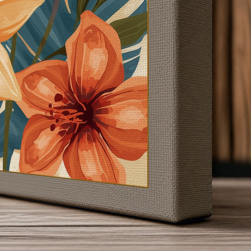 Tropical Garden Botanical - Wrapped Canvas, 36x24 - 91.4 x 61.0 cm, Taupe Border