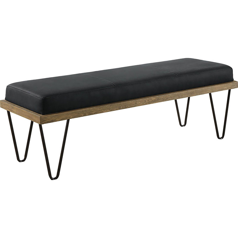 Banc rectangulaire de style Mid-Century avec revêtement bleu foncé et cadre noir aux couleurs naturelles