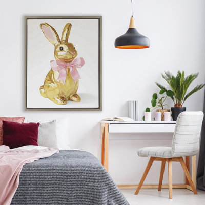 Lapin de Pâques doré avec cadre flottant à ruban, design par The Prints Vibe