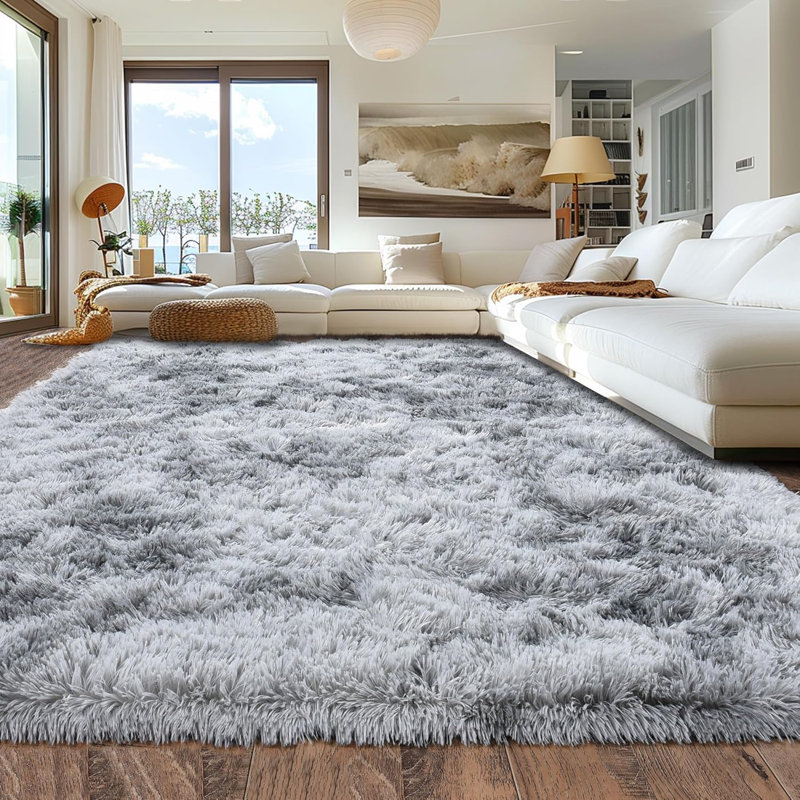 Tapis gris clair à poils longs, Rectangle 9 pi x 12 pi