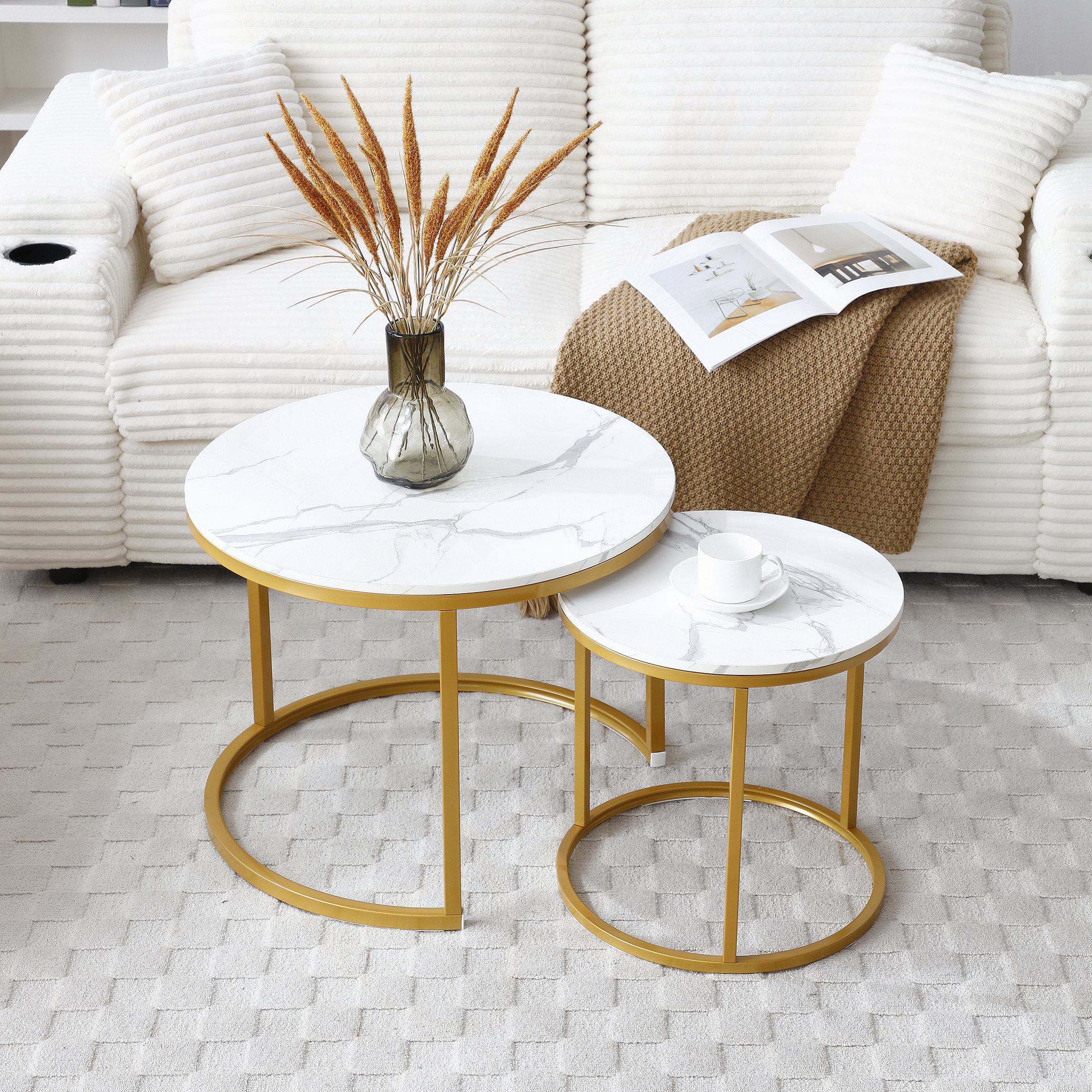 Runit Table Latitude Run® Set 2 Coffee Table Nesting White And Grey Top Black Frame ...