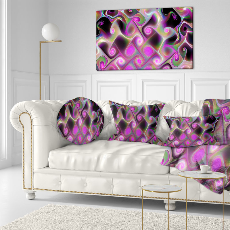 Fractal Pattern with Swirls - Abstract Printed Pillow, 12" x 20", Black/Pink, Rectangular