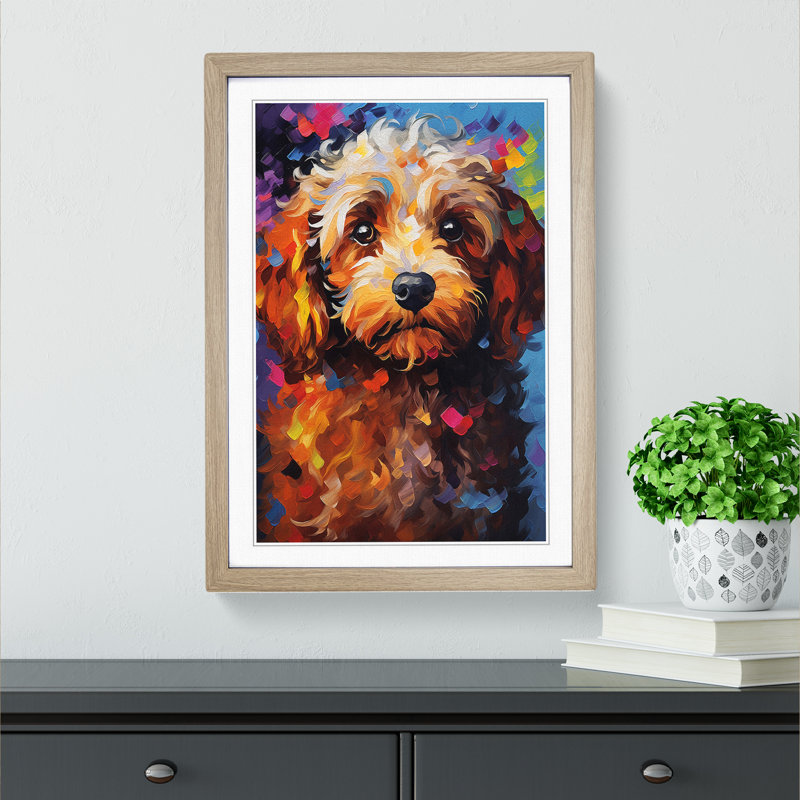 Cockapoo Abstract - Single Picture Frame Print on Wood, Oak Framed, 34cm H x 25cm W x 2cm D