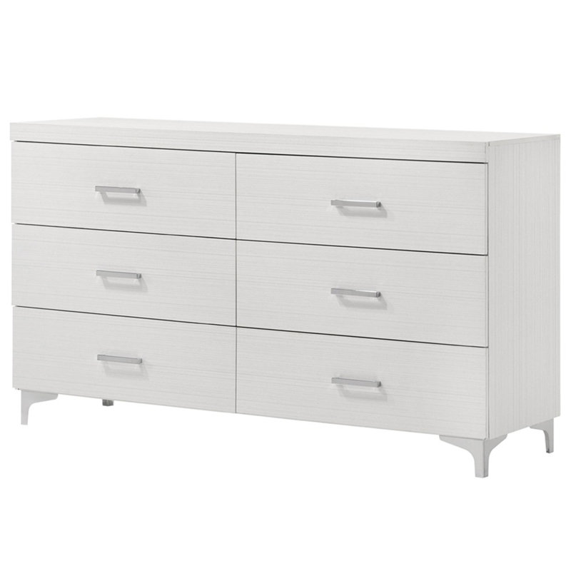 Commode de rangement contemporaine à finition blanche avec 6 tiroirs et meubles de chambre à coucher 1 pièce