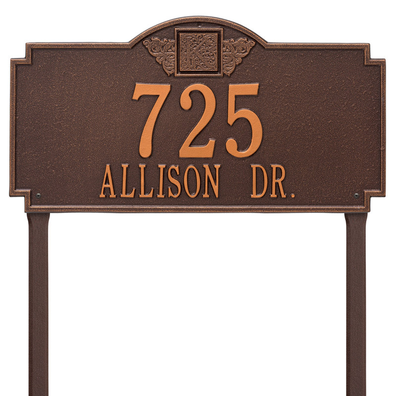 Panneau d'adresse monogramme à 2 lignes pour la pelouse, Cuivre antique, Oui