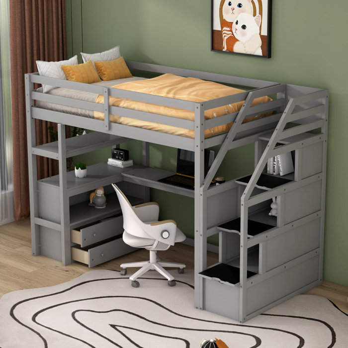 Harriet Bee Harvi Kids Twin Loft Bed with Drawers | Wayfair
