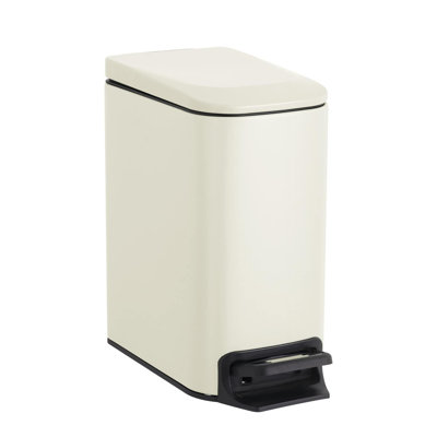 Petite poubelle de salle de bain avec couvercle à fermeture en douceur, 6 litres / 1,6 gallon en acier inoxydable (blanc crème)