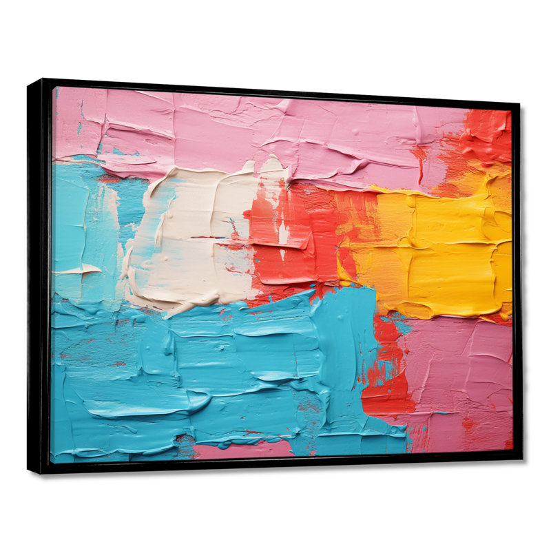 Miami Summer Celebration - reproduction d'art abstrait mural, H 12 po x l 20 po x P 1 po, Toile avec cadre flottant noir