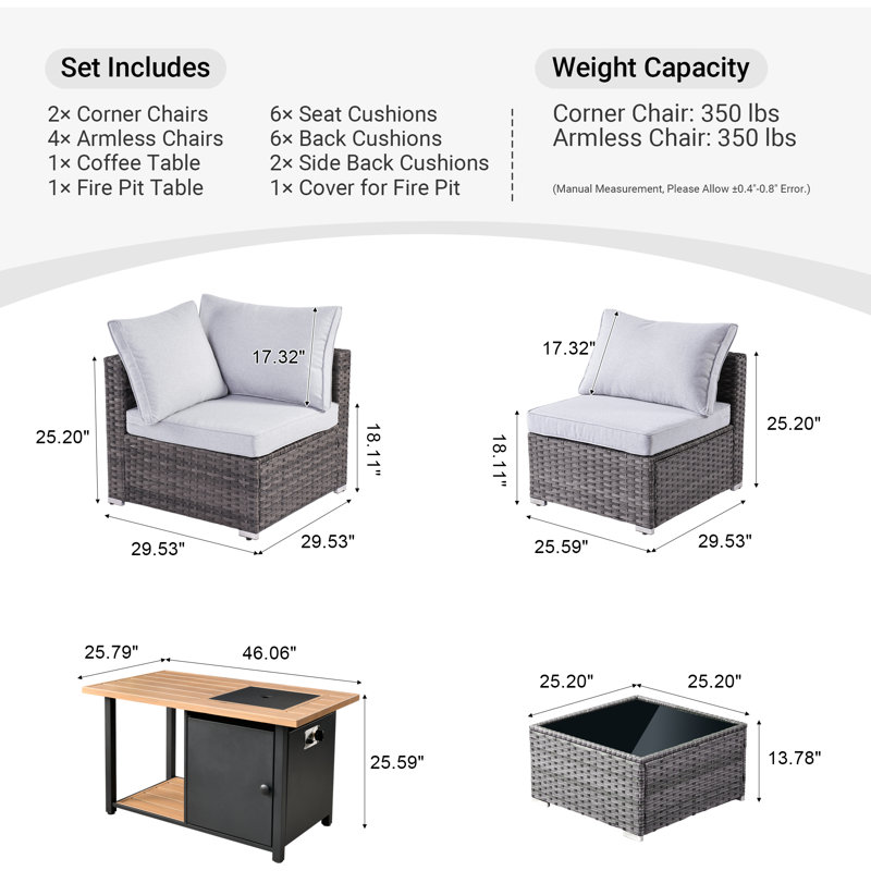 Ensemble de conversation modulaire avec coussins 8 pièces Wyckhoffe, Blanc