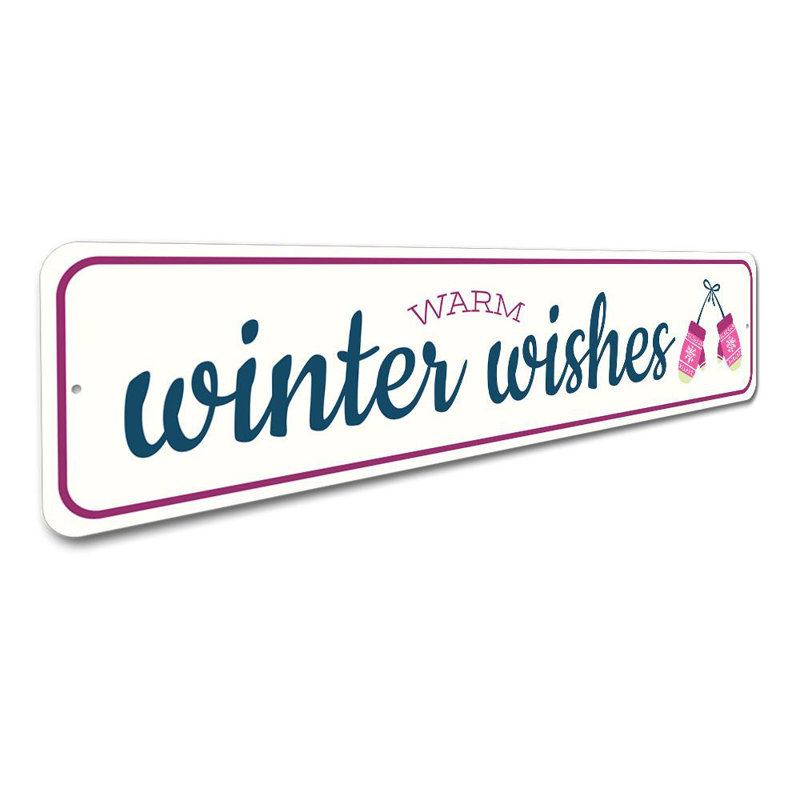 Plaque en aluminium «Warm Winter Wishes», H 4 po x l 18 po x P 0,04 po