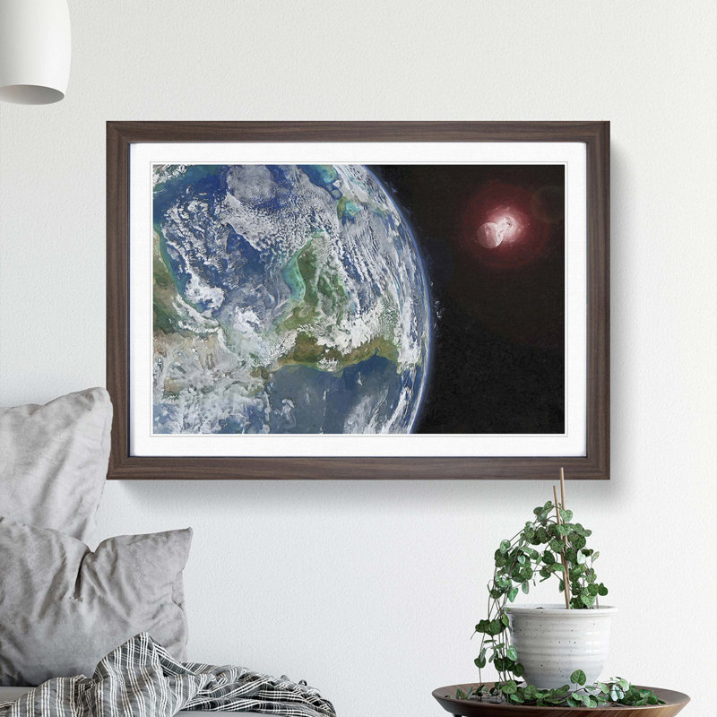 Earths View of the Sun and Moon - Picture Frame Graphic Art Print, Walnut Framed, 48cm H x 65cm W x 2cm D