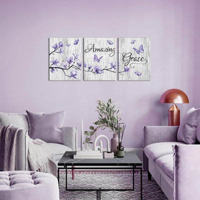 Visual Art Decor Wall Decor Abstract Flowers And Butterfly Painting Room Decor Amazing Grace Prints For Bathroom Bedroom Home Office Wall Decoration, Framed Artwork
