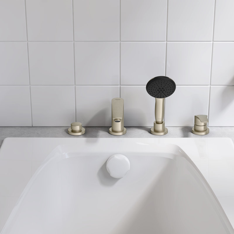Eurosmart 4-Hole Roman Tub Faucet with Hand Shower, Brushed Nickel