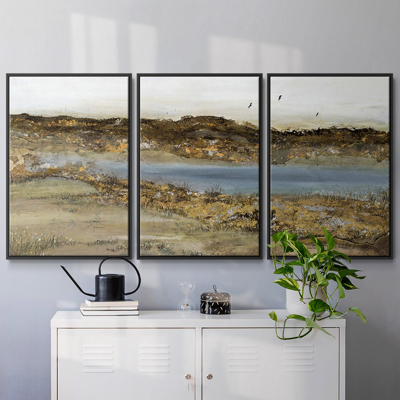 Retreating intérieur - 3 pièces, reproduction encadrée sur toile, H 24 po x l 48 po x P 2 po, Noir