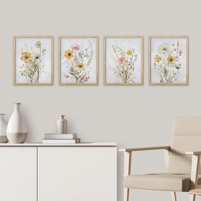 " Black and WHite Sunflowers Floral Botanical " 4 Piece Art Print