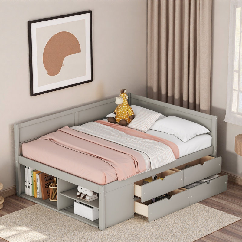 Daybed With Drawers And Shelves, Gray, Full/Double