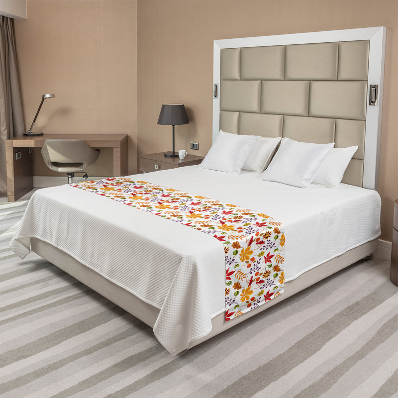 Ambesonne Autumn Bed Runner Leaves Composition Art Vermilion and Burnt Orange, King