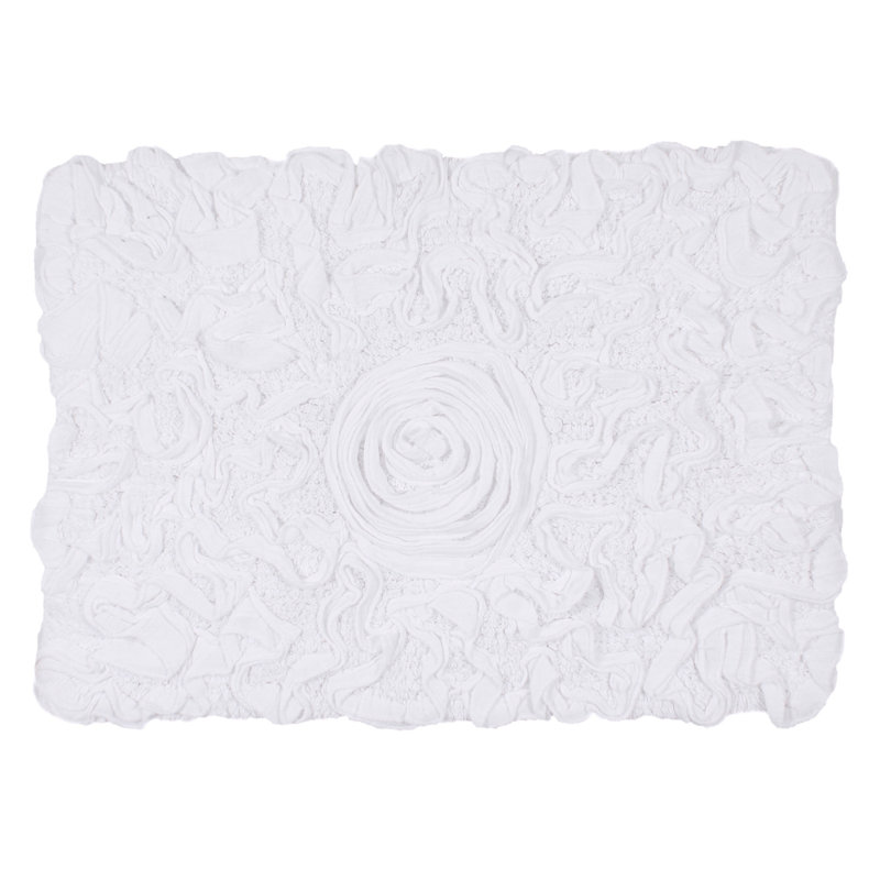 Schoenberger Floral Design Cotton Bath Rug, 24" L x 17" W, White