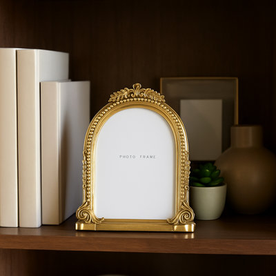 Mavin Baroque Style Decorative Frame with Resin Glass Paper and Polyresin Construction Featuring Ornate Detailing and Curved Design for Glam Boho Inspired Display