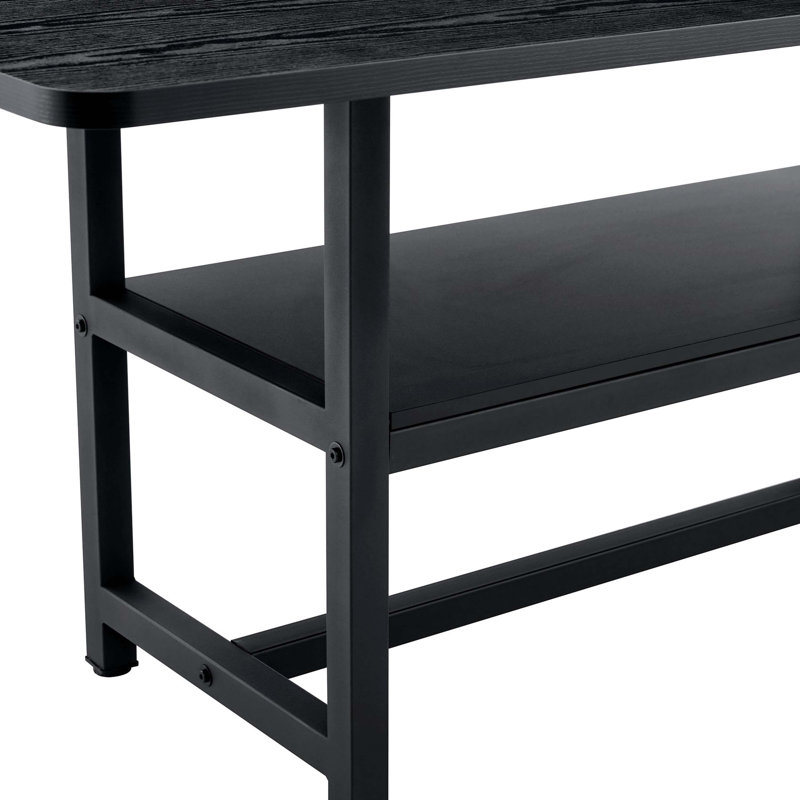 Table de salle à manger 71 po x 35,4 po, plateau en MDF texturé noir avec plateforme de rangement sous la table, Noir