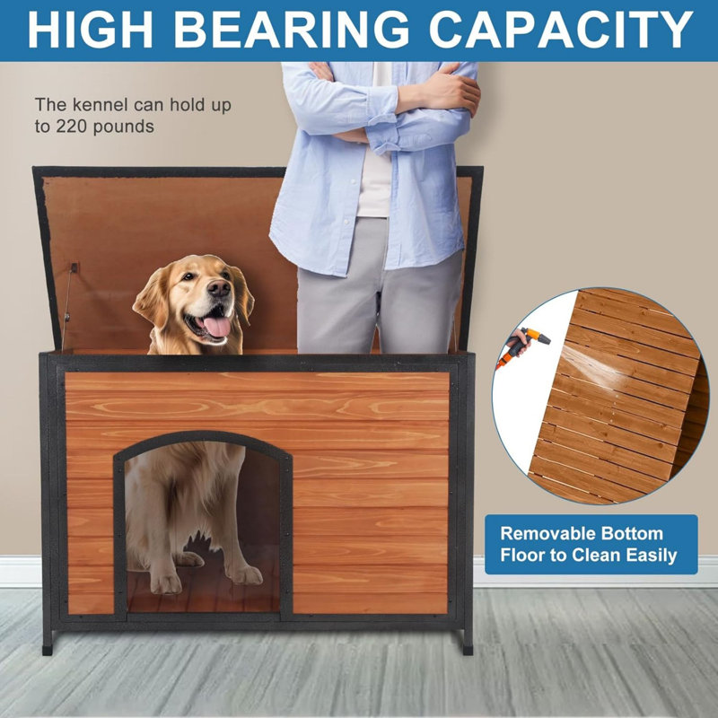 Genovica Wood Dog House, 29.54" H x 26.37" W x 43.30" D