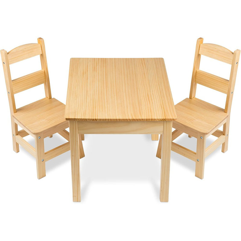 Solid Wood Table And 2 Chairs Set - Light Finish ...