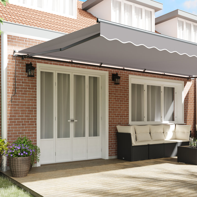 Brayden Studio Retractable Patio Awning, 600 cm W x 300 cm D, Light Grey