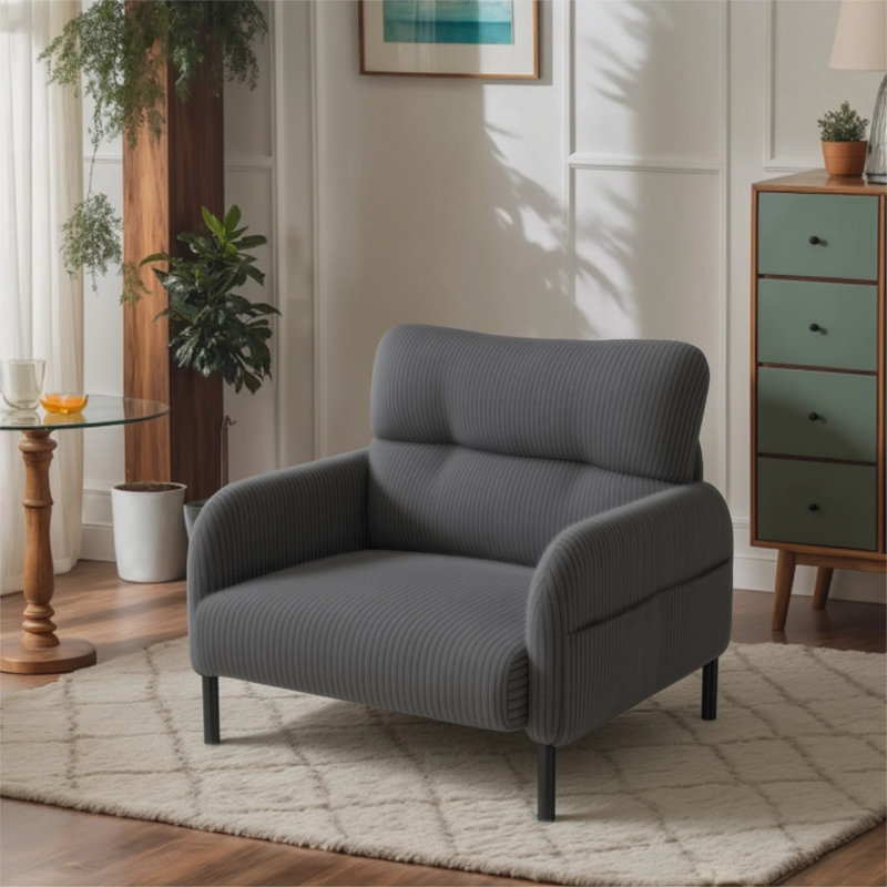 Chaise d'appoint rembourrée en velours côtelé Modern, Gris