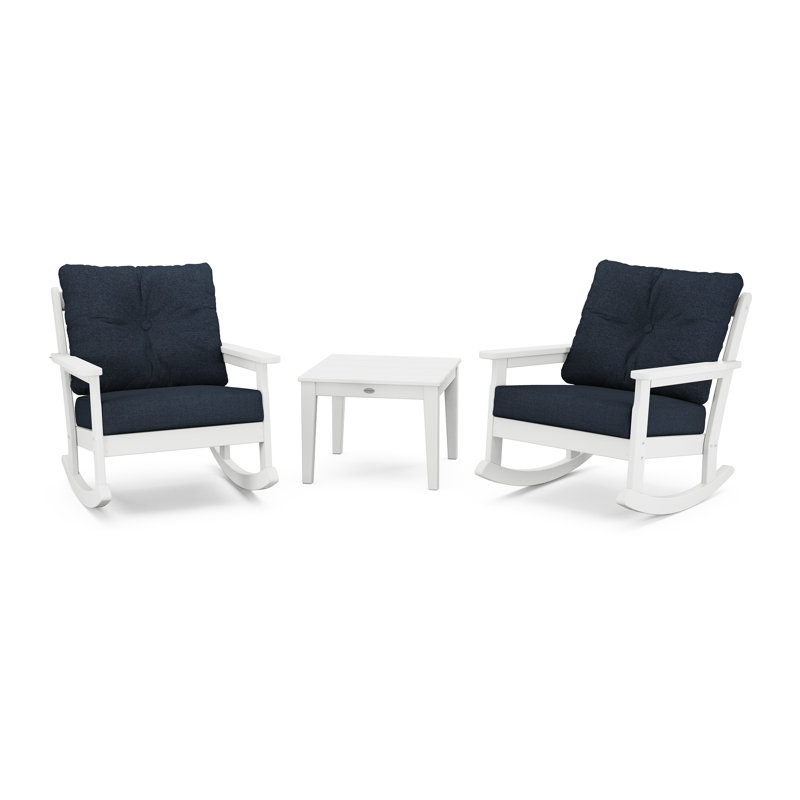 Vineyard 3-Piece Deep Seating Rocker Set, White, Marine Indigo Revolution®