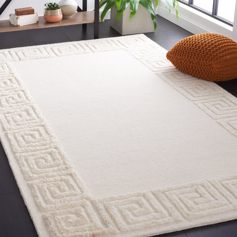Tapis ivoire en laine / coton touffeté à la main Dreshon, Rectangle 6 pi x 9 pi