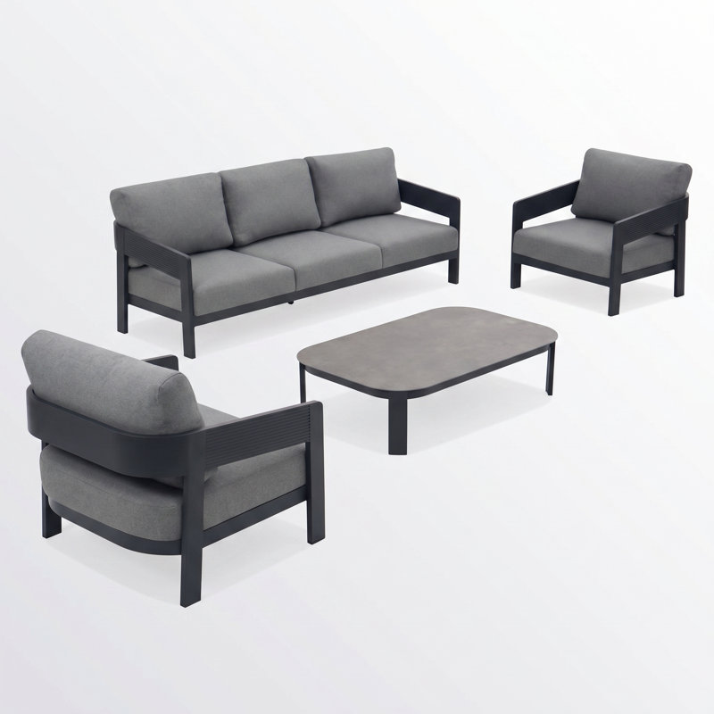 4 Pieces Aluminum Outdoor Patio Conversation Set With 5.2'' Seat Cushions, Gray