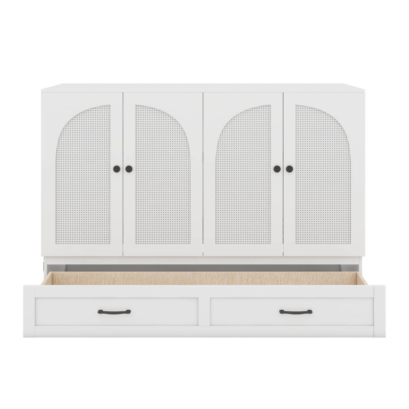 Lit escamotable double, lit escamotable double en bois avec grands tiroirs, Blanc