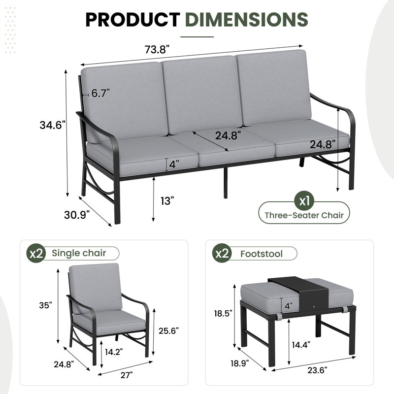 Vanwagenen 5-Person Patio Conversation Set With Cushion, Gray