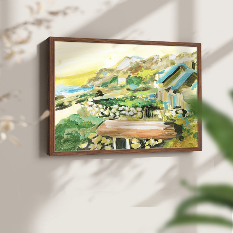 Spring Village IV - Reproduction encadrée - Restickable, H 16 po x l 20 po, Noyer