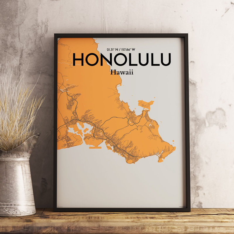 Honolulu City Map - No Frame Print, 43.2cm H x 27.9cm W x 0.13cm D