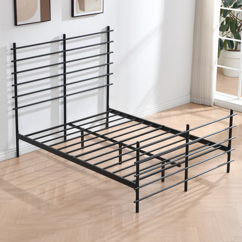 Modern Metal Platform Bed Frame with Colorful Horizontal Bars - Multiple Colors Available, No Box Spring Needed, Sturdy Steel Construction, Easy Assembly