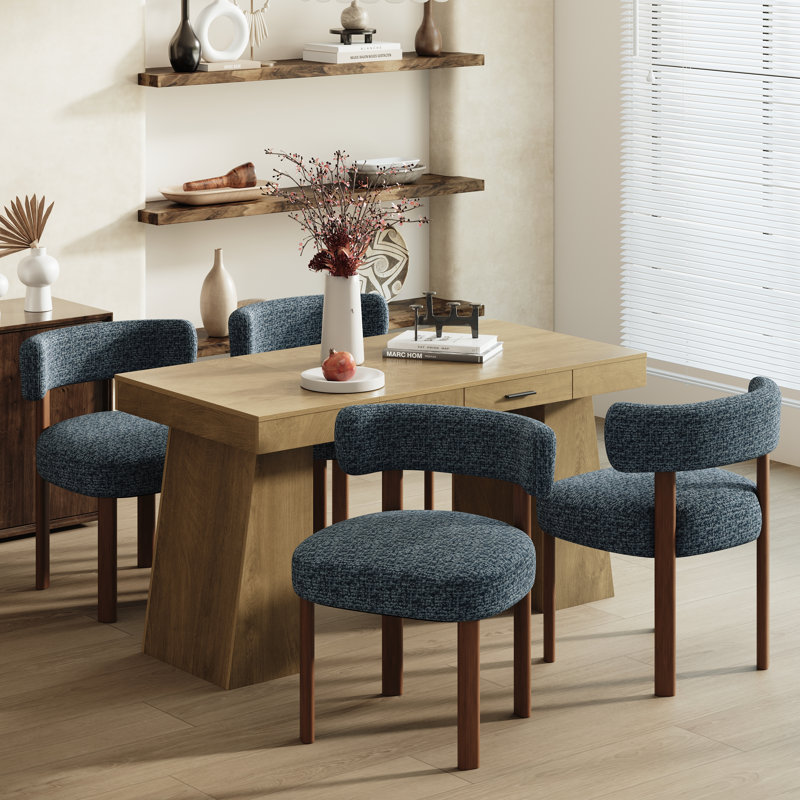 Ensemble de table et de chaises de salle à manger en bois avec 2 tiroirs, Brun, Bleu
