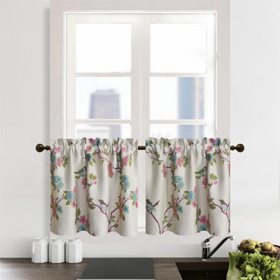 2-Piece Rod Pocket Short Curtains with Magpie Floral Print