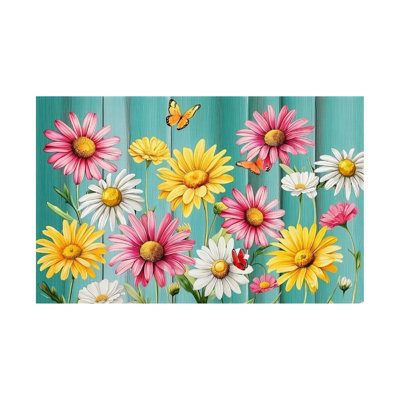 Scalloped Edge Table Cloth 60" x 120" Colorful Daisy Butterfly Print for Rectangular Table Kitchen Patio