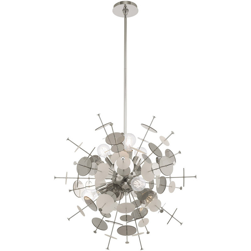 Luminaire suspendu sphère 6 lumières, Argent, H 32 po x l 24 po x P 24 po